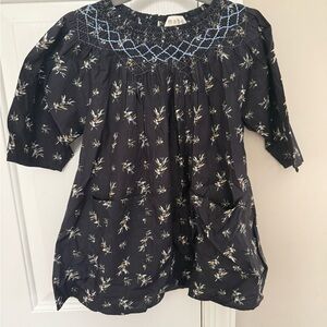 Mabo Black Floral Smocked Neck Women’s Top